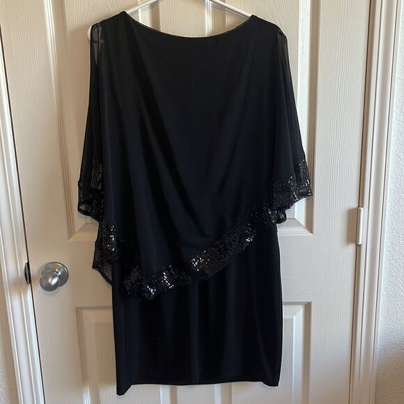 Black Dress with Sheer Sequin Poncho Overlay - Picture 7 of 10
